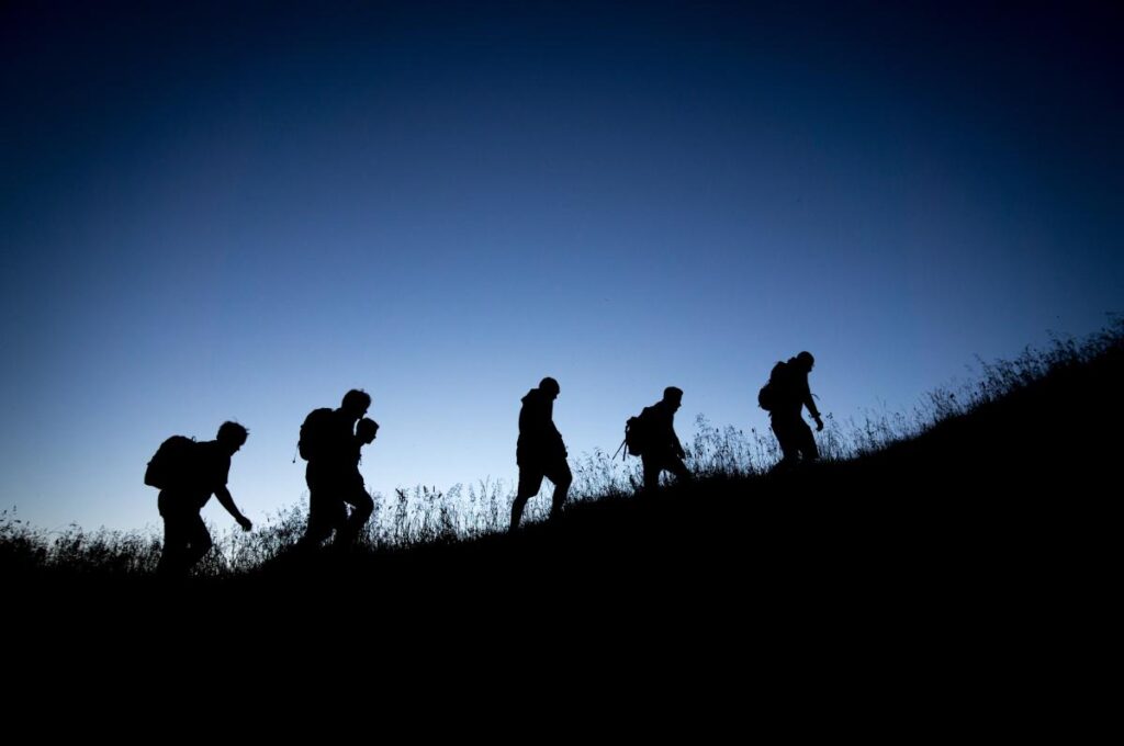 Hikers at dusk